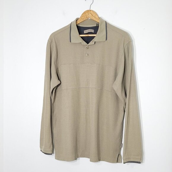 Retreat Mens Taupe Long Sleeve Collared Cotton-Blend Pullover Y2K Top Sz Medium - Picture 1 of 7